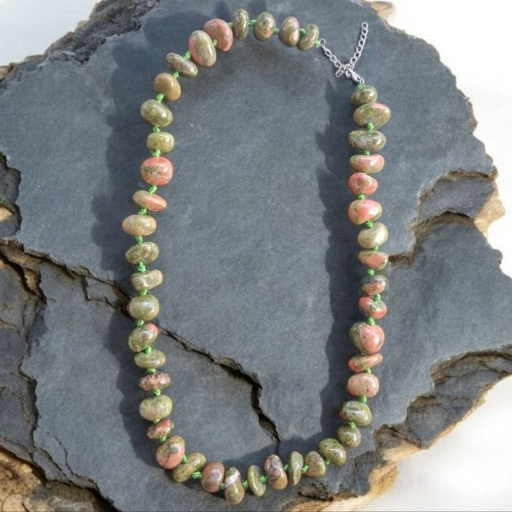 Unakite Tumbled Stone Beaded Necklace